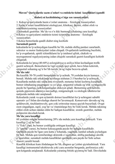 qariyalarda xazm a'zolari va endokrin tizimi kasalliklari (qandli diabet) haqida ma'lumotlar — DOC