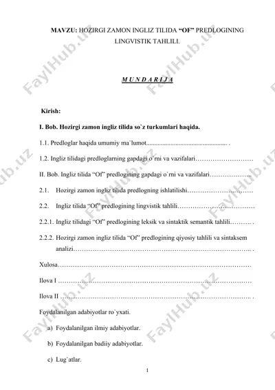 hozirgi zamon ingliz tilida “of” predlogining lingvistik tahlili — DOC