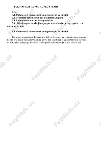 pul massasi va pul agregatlari — DOC