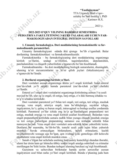 farma­kologiya dori moddalarining farmakokinetik va farmakodinamikasi — DOC