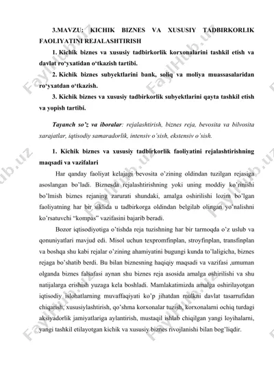 kichik biznes va xususiy tadbirkorlik faoliyatini rejallashtirish — DOC