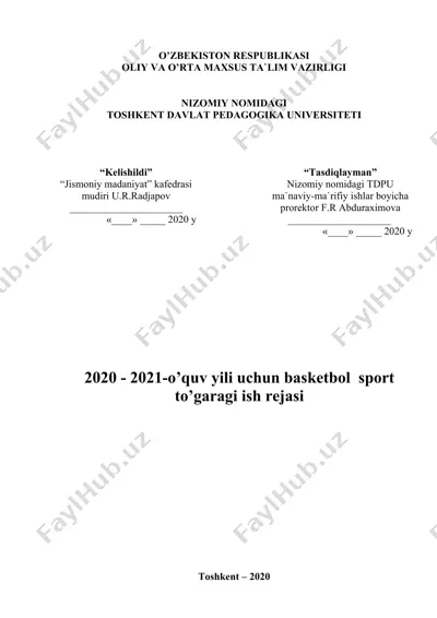 2020–2021-o’quv yili uchun basketbol sport to’garagining ish rejasi — DOC