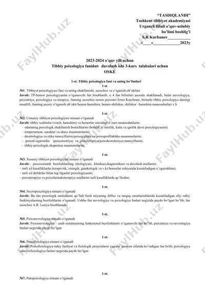 tibbiy psixologiya fanidan darslik — DOC