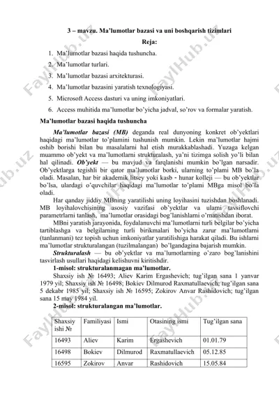 ma'lumotlar bazasi va uni boshqarish tizimlari — DOC