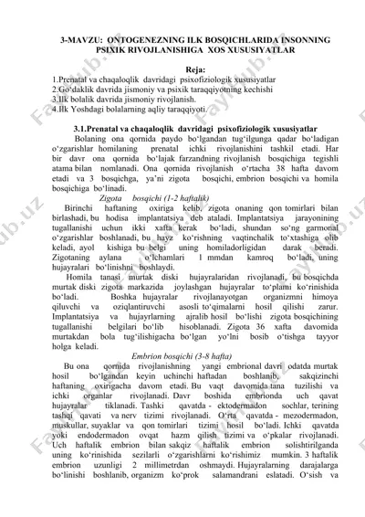 ontogenezning ilk bosqichlarida insonning psixik rivojlanishiga xos xususiyatlar — DOC