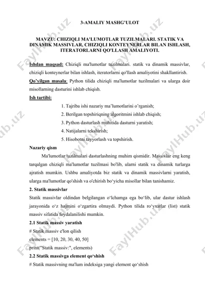 chiziqli ma'lumotlar tuzilmalari amaliyoti — DOC