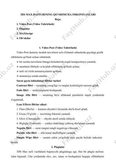 3ds max dasturining qo’shimcha imkoniyatlari — DOC