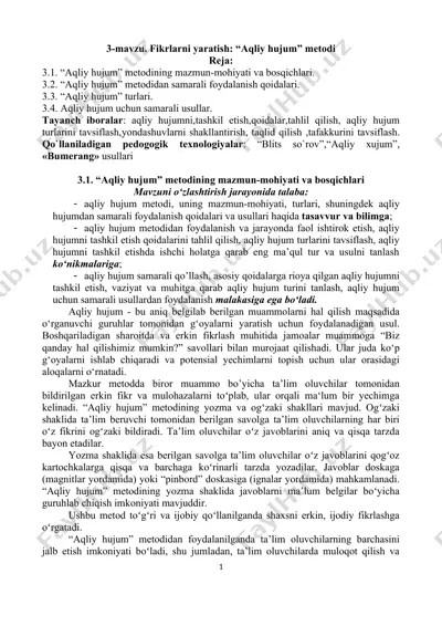 "aqliy hujum" metodining mazmun-mohiyati va bosqichlari — DOC