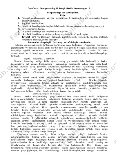 psixologik rivojlanishning ontogenezning ilk bosqichlarida xususiyatlarini o'rganish — DOC