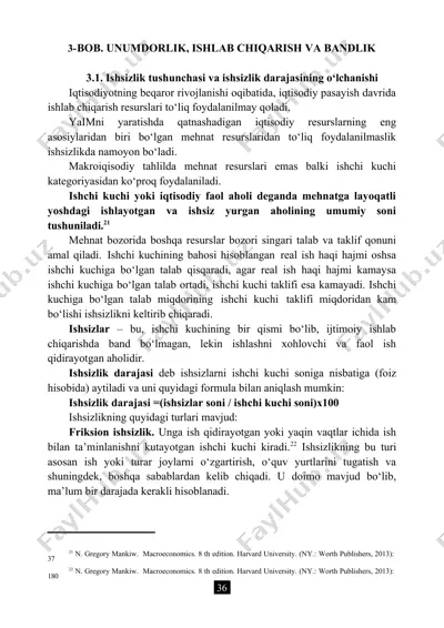 ishsizlik tushunchasi va ishsizlik darajasining o‘lchanishi — DOC