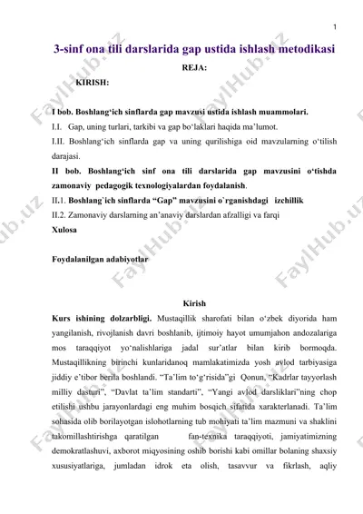 boshlang‘ich sinf ona tili darslarida gap ustida ishlash metodikasi — DOC