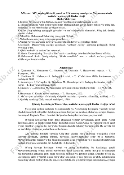 movaraunnahrda maktab va pedagogik fikrlar rivoji — DOC