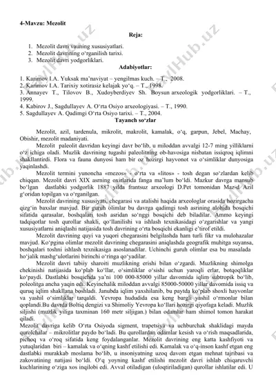 mezolit davri va uning xususiyatlari — DOC
