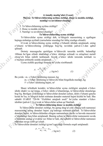 uyma zichlikni o'lchash — DOC