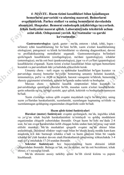 gastroenterologiya bo‘yicha bemorlarni parvarish va nazorat qilish — DOC