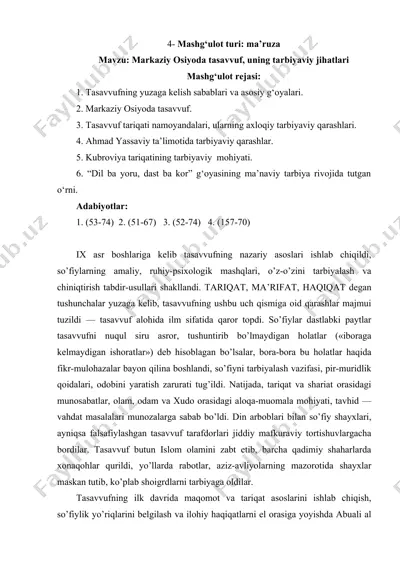 tasavvuf va tarbiyaviy jihatlari — DOC