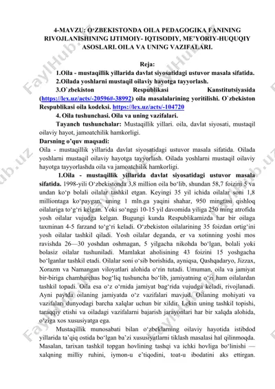 oila pedagogikasi va ijtimoiy-iqtisodiy masalalar — DOC