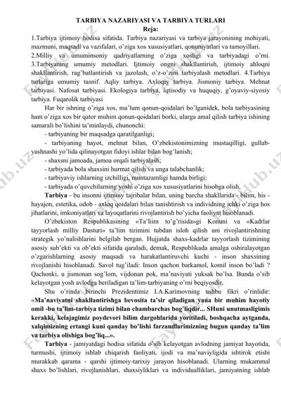 tarbiya nazariyasi va tarbiya turlari — DOC