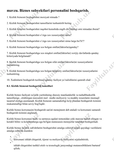 kichik biznеsni boshqarishni tamoillari — DOC