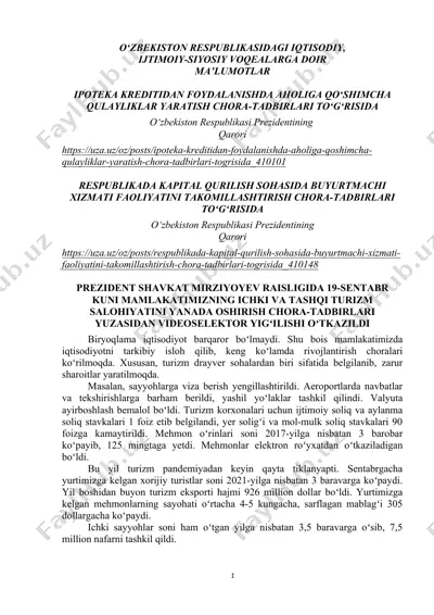 o‘zbekiston respublikasidagi iqtisodiy, ijtimoiy-siyosiy voqealarga doir ma’lumotlar — DOC