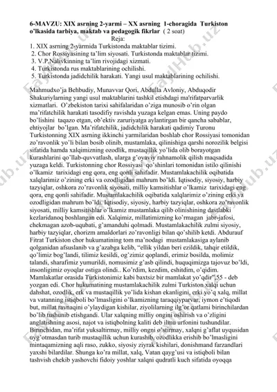 mahmudxo’ja behbudiy, munavvar qori, abdulla avloniy, abduqodir shakuriy yaratgan yangi usul maktablari — DOC