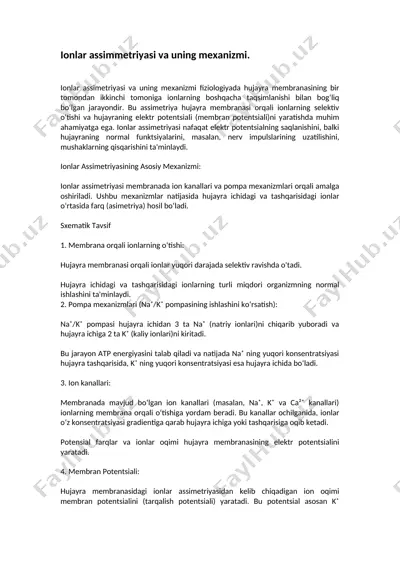 ionlar assimetriyasi va uning mexanizmi — DOC