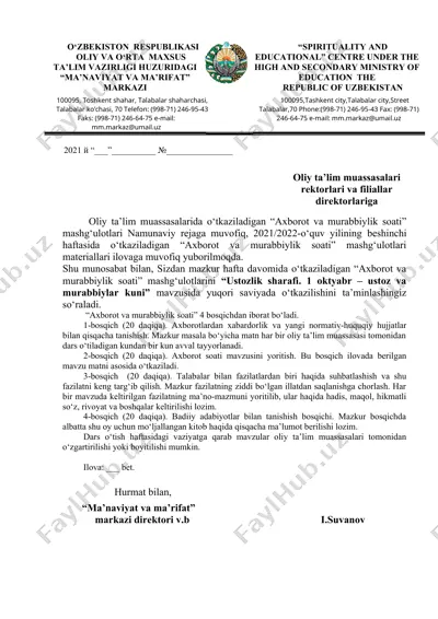 "axborot va murabbiylik soati" mashg'ulotlari — DOC