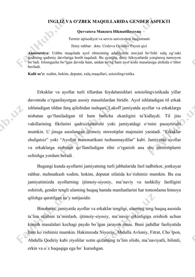 ingliz va o’zbek maqollarida gender aspekti — DOC