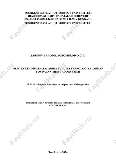 oliy ta’lim muassasalarida bulutli texnologiyalardan foydalinishni tadqiq etish — DOC