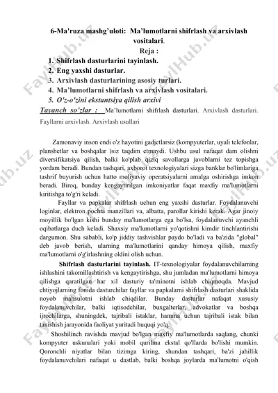 ma’lumotlarni shifrlash va arxivlash vositalari — DOC