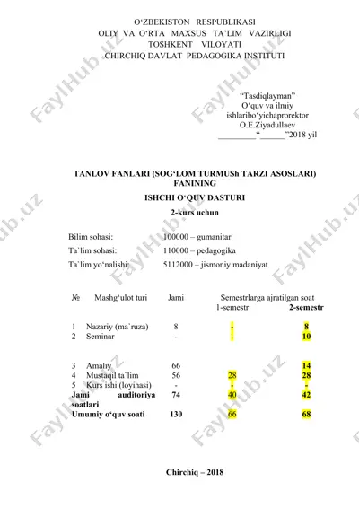 sog‘lom turmush tarzi asoslari fanining ishchi o‘quv dasturi — DOC