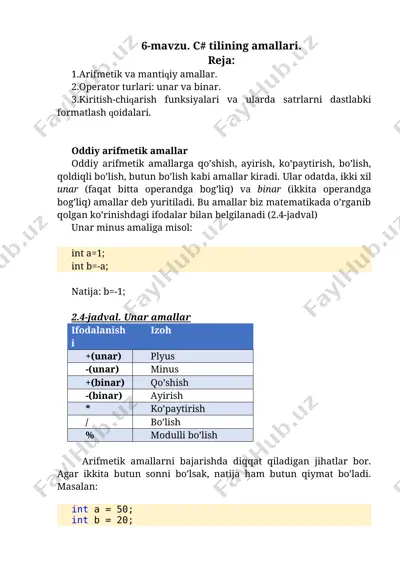 arifmetik va mantiqiy amallar — DOC