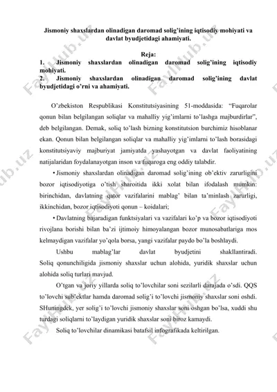 jismoniy shaxslardan olinadigan daromad solig’ining iqtisodiy mohiyati — DOC