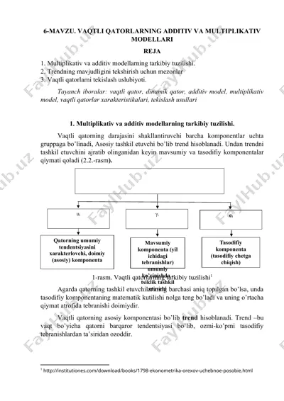 vaqtli qatorlarning additiv va multiplikativ modellari — DOC