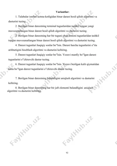 binar daraxt hosil qilish algoritmi — DOC