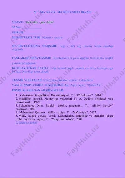 ma’naviy-ma’rifiy soat rejasi — DOC