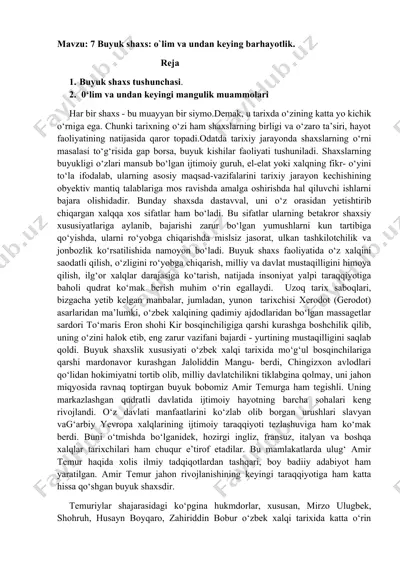buyuk shaxs: o‘lim va undan keying barhayotlik — DOC
