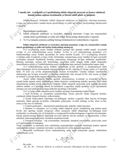 avtomobil yo‘l qurilishining ishlab chiqarish jarayoni va resurs salohiyati — DOC