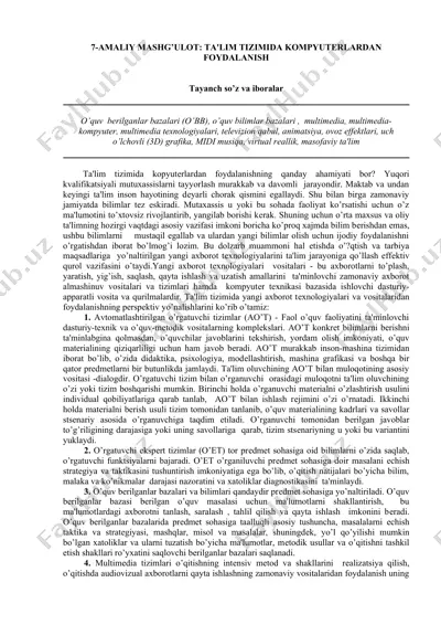 amaliy mashg'ulot: ta'lim tizimida kompyuterlardan foydalanish — DOC