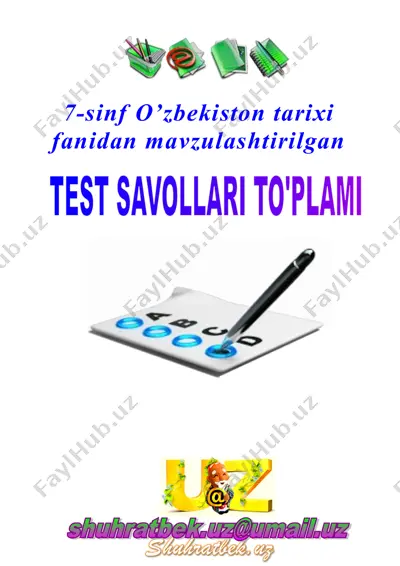 7-sinf o’zbekiston tarixi fanidan mavzulashtirilgan test savollari to’plami — DOC