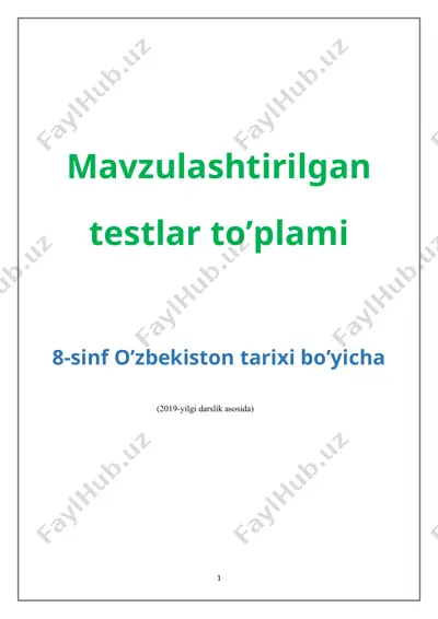 8-sinf o’zbekiston tarixi bo’yicha testlar to’plami — DOC