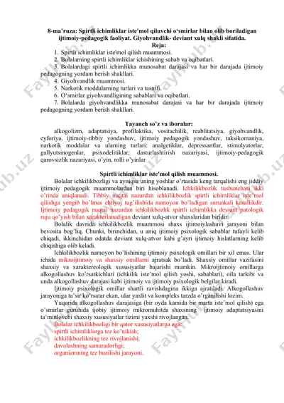 spirtli ichimliklar va giyohvandlik muammosi — DOC