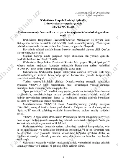 turizm va barqarorlik taraqqiyoti — DOC