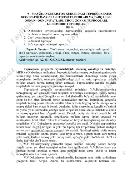 tuproqlarning geografik rayonlashtirish tartiblari va tarqalish qonun –qonuniyatlari — DOC