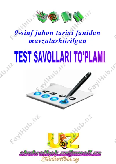 9-sinf jahon tarixi fanidan mavzulashtirilgan test savollari — DOC