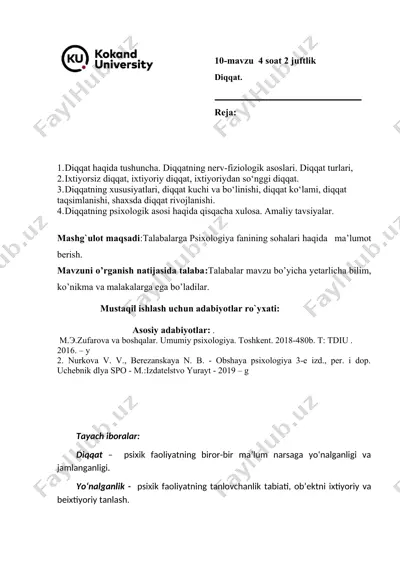 diqqatning nerv-fiziologik asoslari — DOC