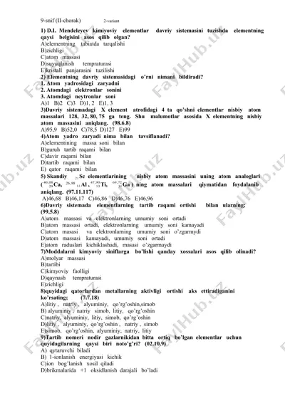 kimiya fanidan test savollari — DOC