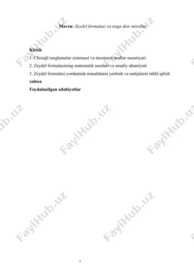 zeydel formulasi va unga doir misollar mustaqil ish — DOCX