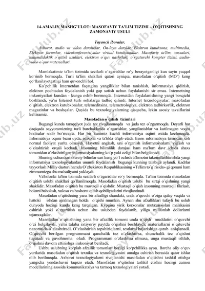 masofaviy ta'lim tizimi – o'qitishning zamonaviy usuli — DOC