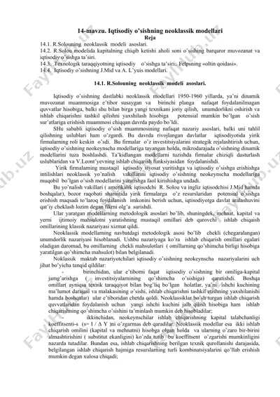 iqtisodiy o’sishning neoklassik modellari — DOC